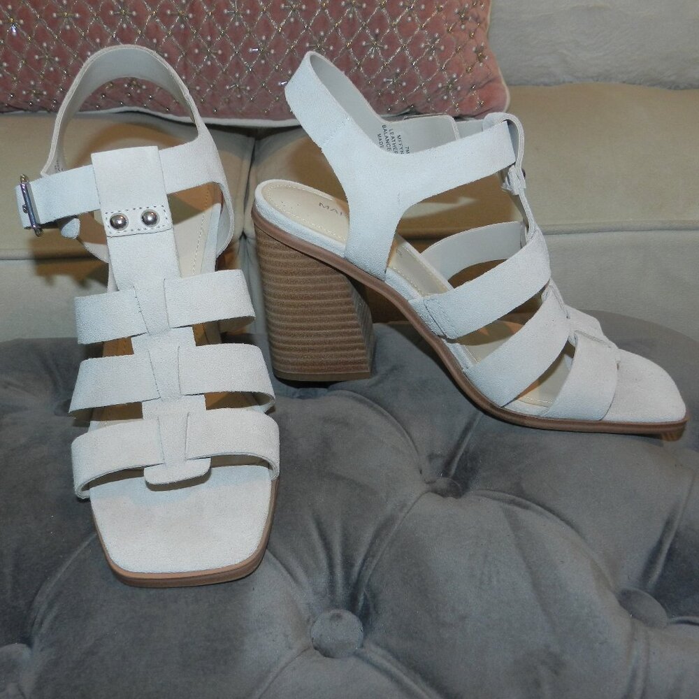 Marc Fisher Fynlee Block Sandal Ivory Suede Size 7